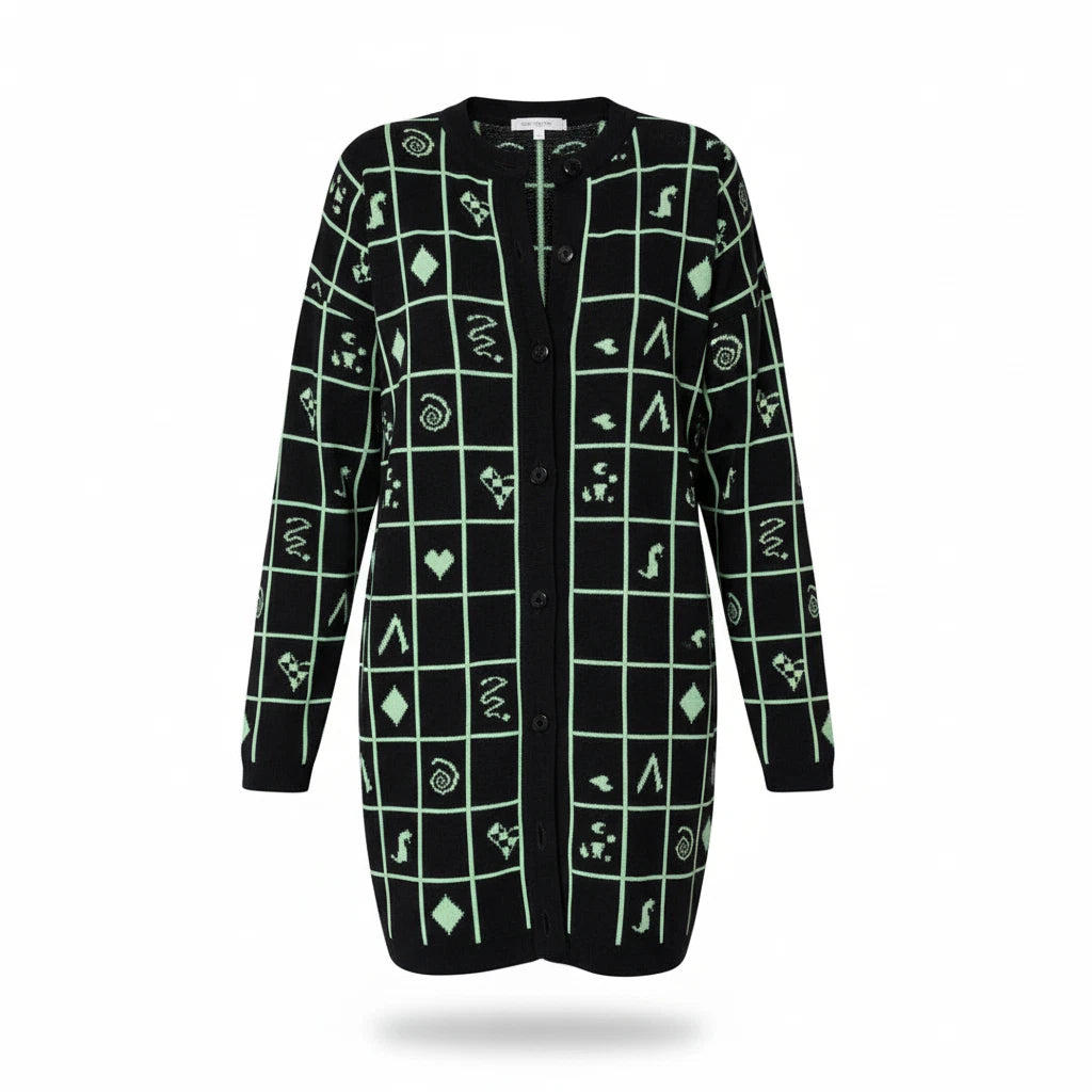 Basler Vintage 90's Long Black & Lime Green Cotton Cardigan UK 10