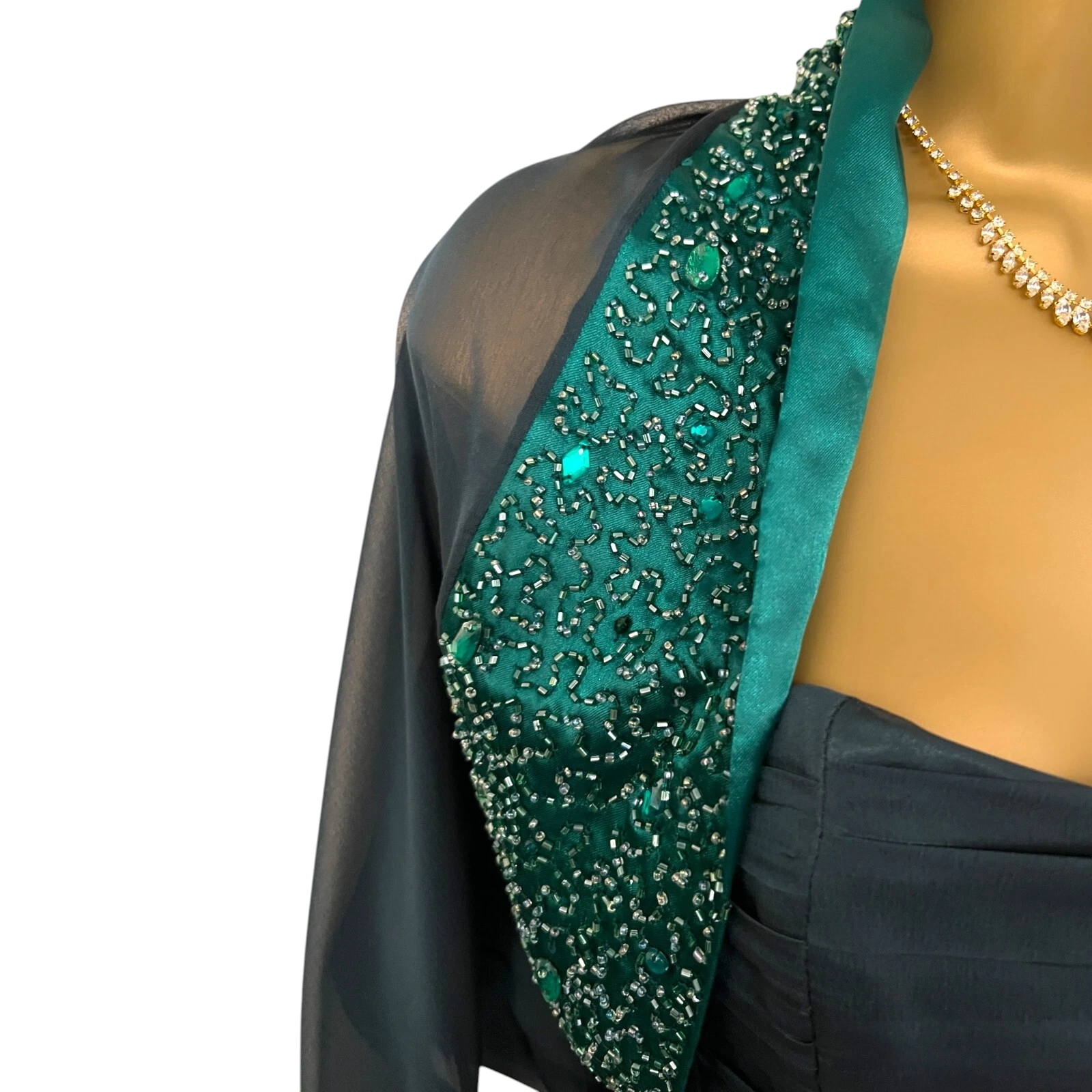 Charas Vintage Green Beaded Chiffon Backless Dress Suit UK 8