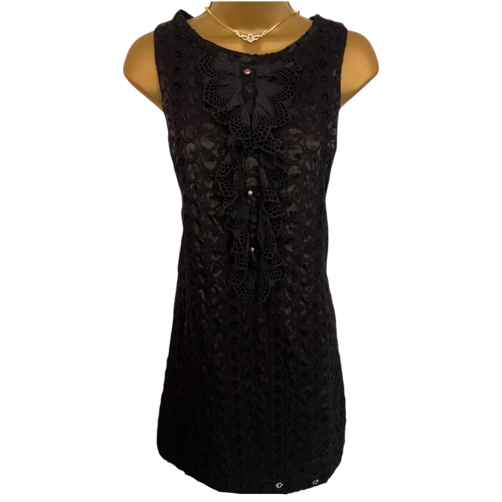 Almost Famous by Juliana Oei Black Embroidery Anglaise Dress UK 12