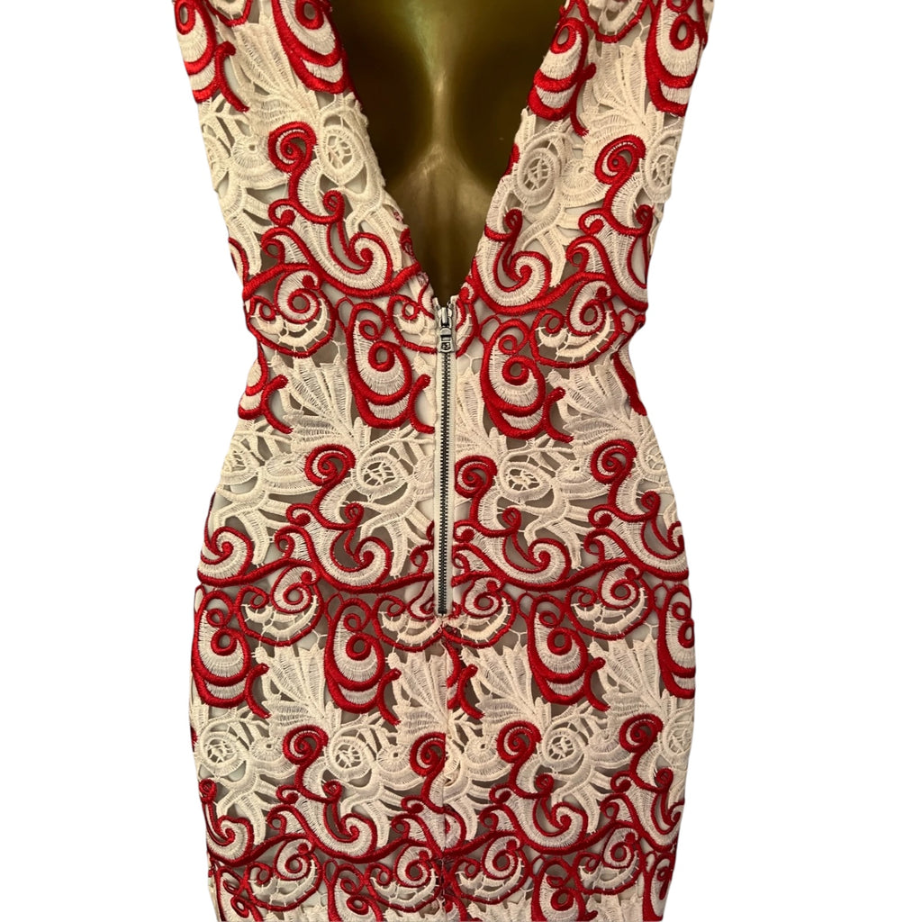 Alice + Olivia Red Ivory V Back Occasion Dress UK 14