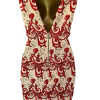 Alice + Olivia Red Ivory V Back Occasion Dress UK 14