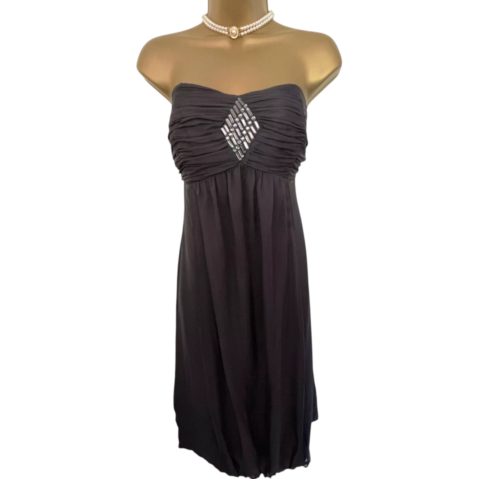 Monsoon Grey Silk Beaded Sleeveless Midi Dress UK 12/14