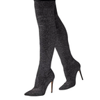 Moda In Pelle Yulia Black Silver Fabric Knitted Boots  UK 7