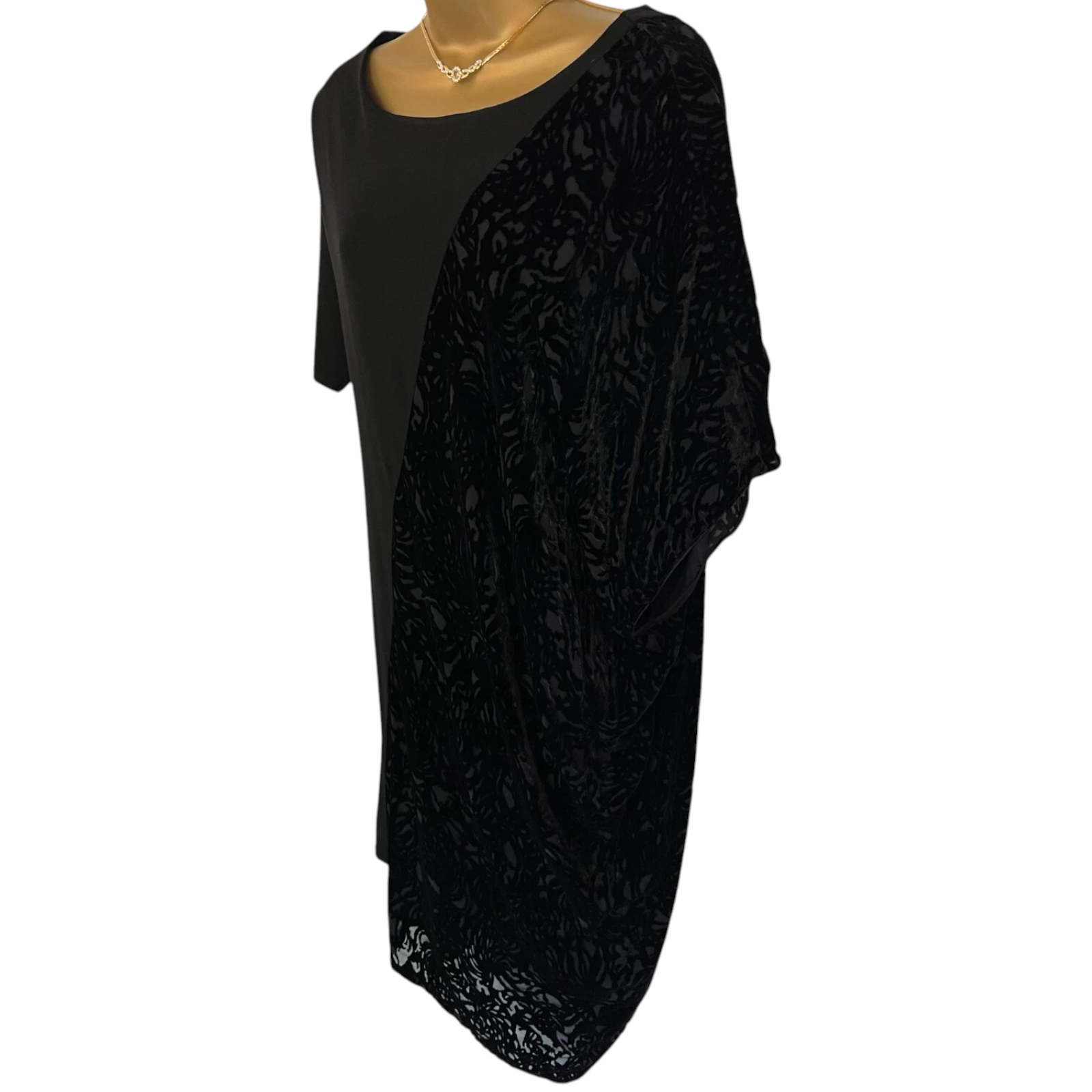M&S Autograph Black Velvet Flock Asymmetrical Dress UK 14