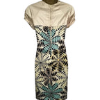 Amphora Cream Gold Black Yellow Green Silk Retro Style Dress UK 10