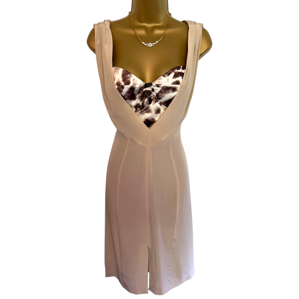 Just Cavalli Cream Silk Leopard Print Corset Dress UK 12