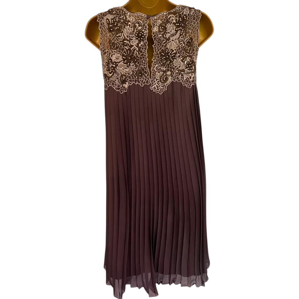 Cabotine Privee Chocolate Beaded Pleated Dress UK 10