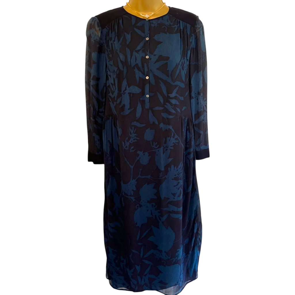 Wrap London Leaf Print Navy & Teal Dress UK 8