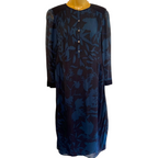 Wrap London Leaf Print Navy & Teal Dress UK 8