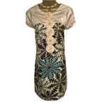 Amphora Cream Gold Black Yellow Green Silk Retro Style Dress UK 10