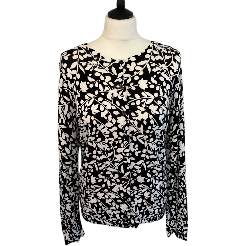 Karen Scott Petites Black White Floral Cotton Cardigan UK 20/22