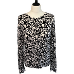 Karen Scott Petites Black White Floral Cotton Cardigan UK 20/22