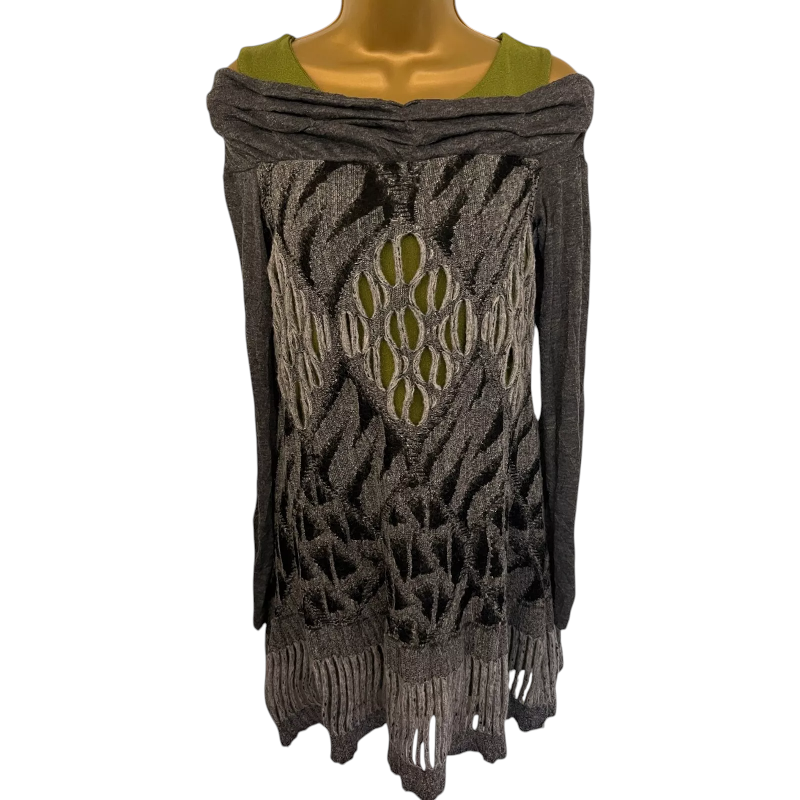 Save The Queen Rare Grey Green Wool Cold Shoulder Mini Dress S UK 8/10