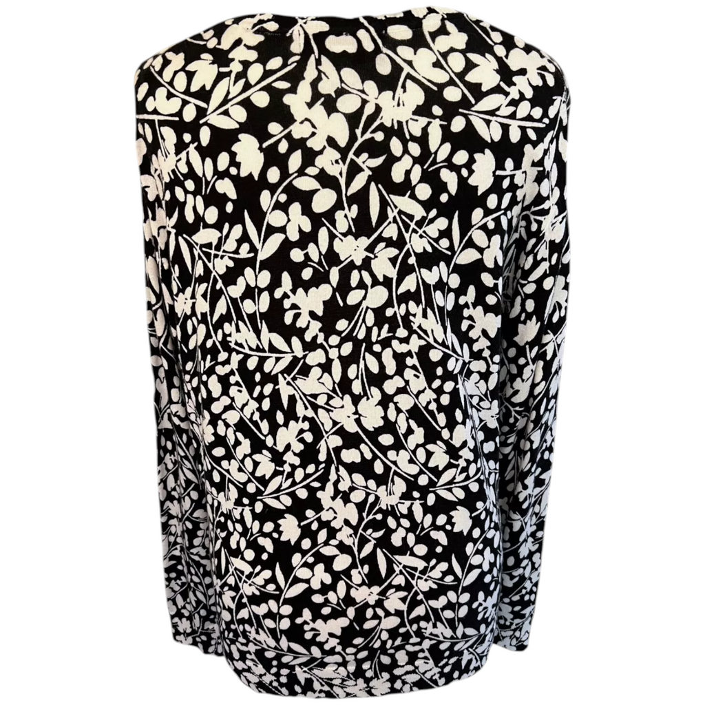 Karen Scott Petites Black White Floral Cotton Cardigan UK 20/22