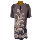 Jaeger Grey Silk Paisley Square Neck Dress UK 8