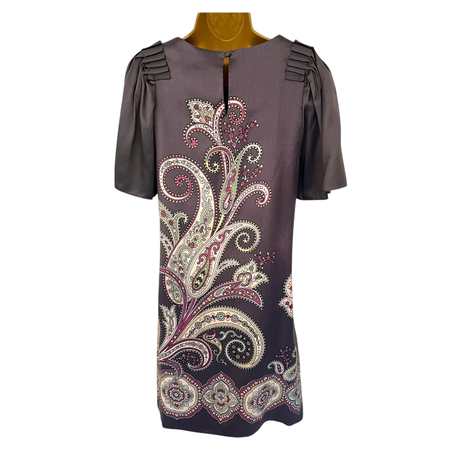 Jaeger Grey Silk Paisley Square Neck Dress UK 8