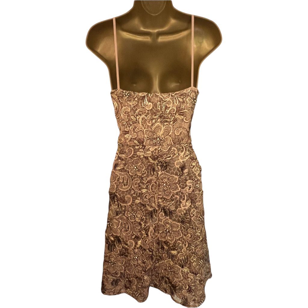 Mikael Aghal Gold Embellished Lace Dress UK 14