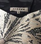 Jigsaw Ivory Gold Thread Brocade Pencil Dress UK 8