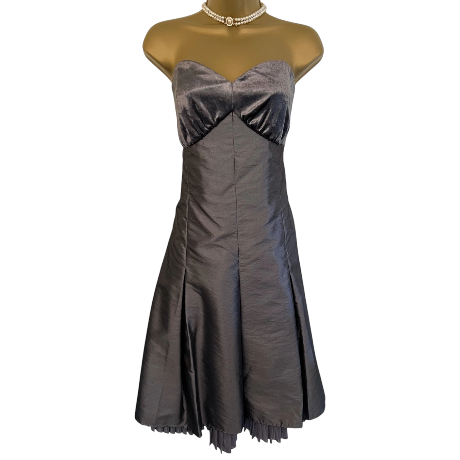 Kirsty Doyle Silver Grey Velvet Bodice Dress UK 16