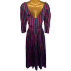 Monsoon Vintage 80's Multicoloured Silk Striped Fit Flare Dress UK 10/12