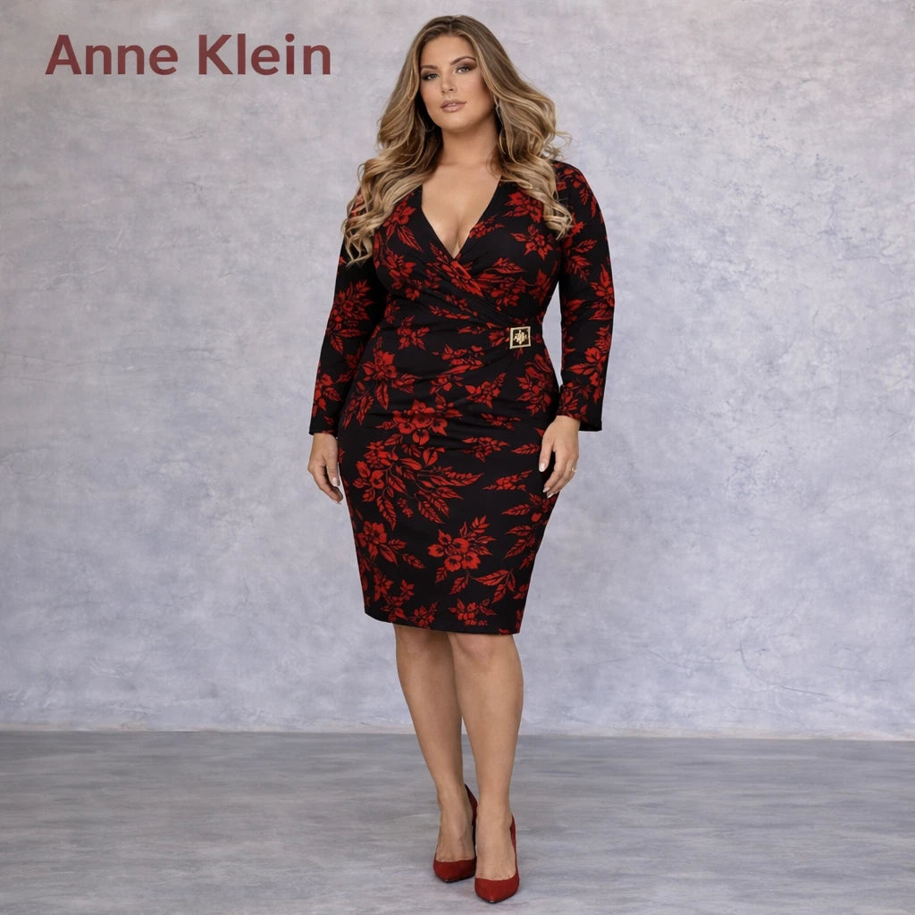 Anne Klein Floral Faux Wrap Dress US 14 UK 18 NWT