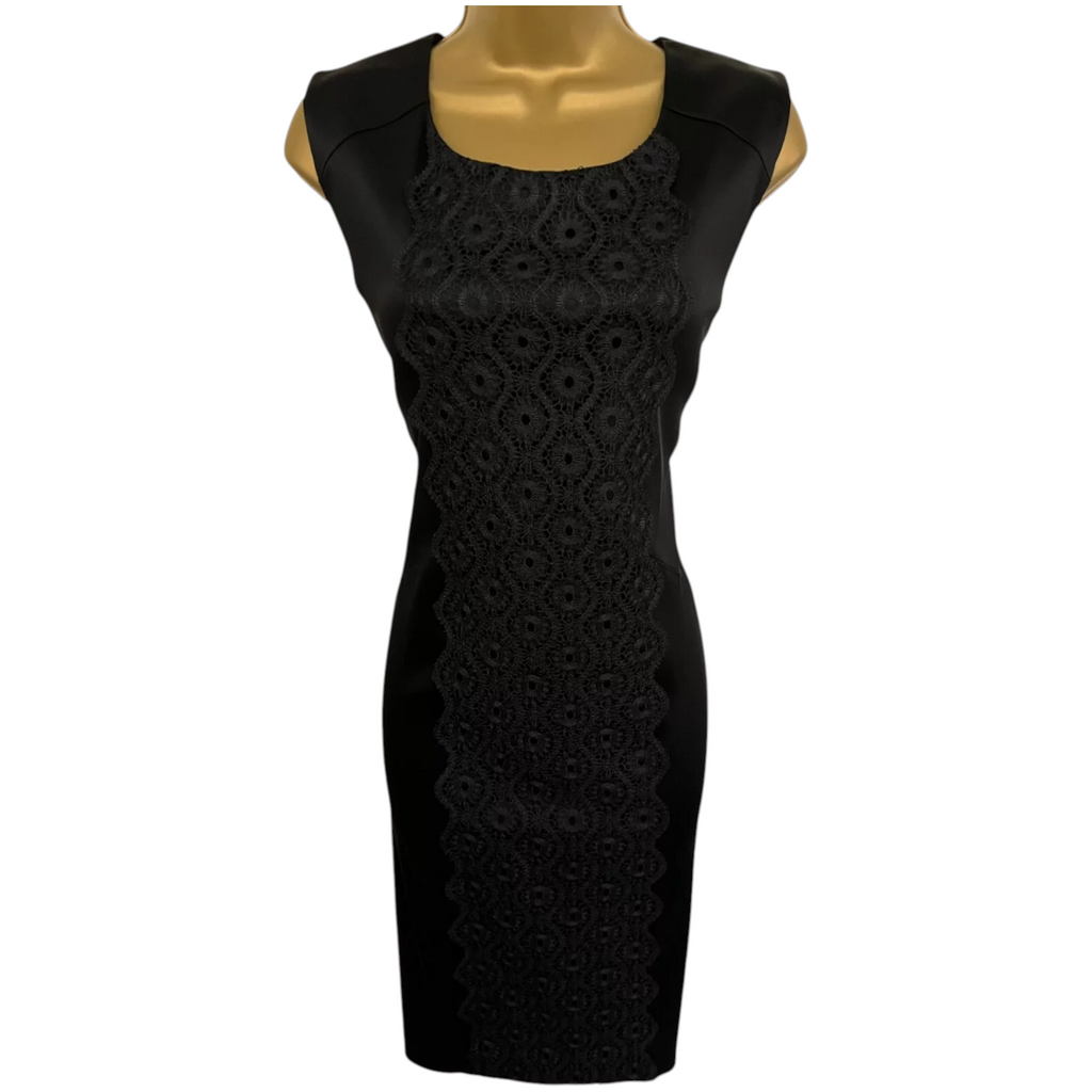 InWear Jet Black Satin Lace Panel Dress UK 12
