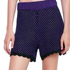 Zara Black Purple Cotton Crochet Shorts UK 10