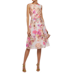 Mikael Aghal Pink Floral Print Fit & Flare Organza Dress UK 6/8