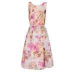 Mikael Aghal Pink Floral Print Fit & Flare Organza Dress UK 6/8