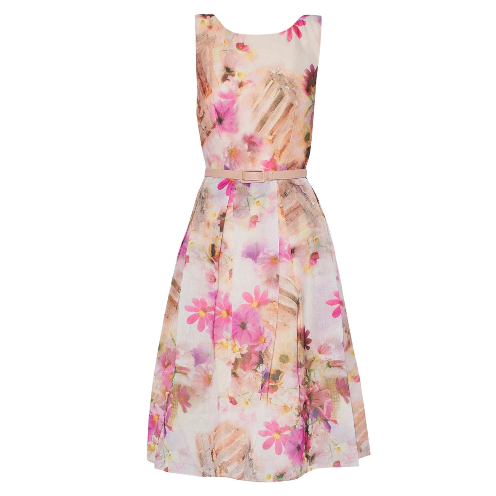 Mikael Aghal Pink Floral Print Fit & Flare Organza Dress UK 6/8