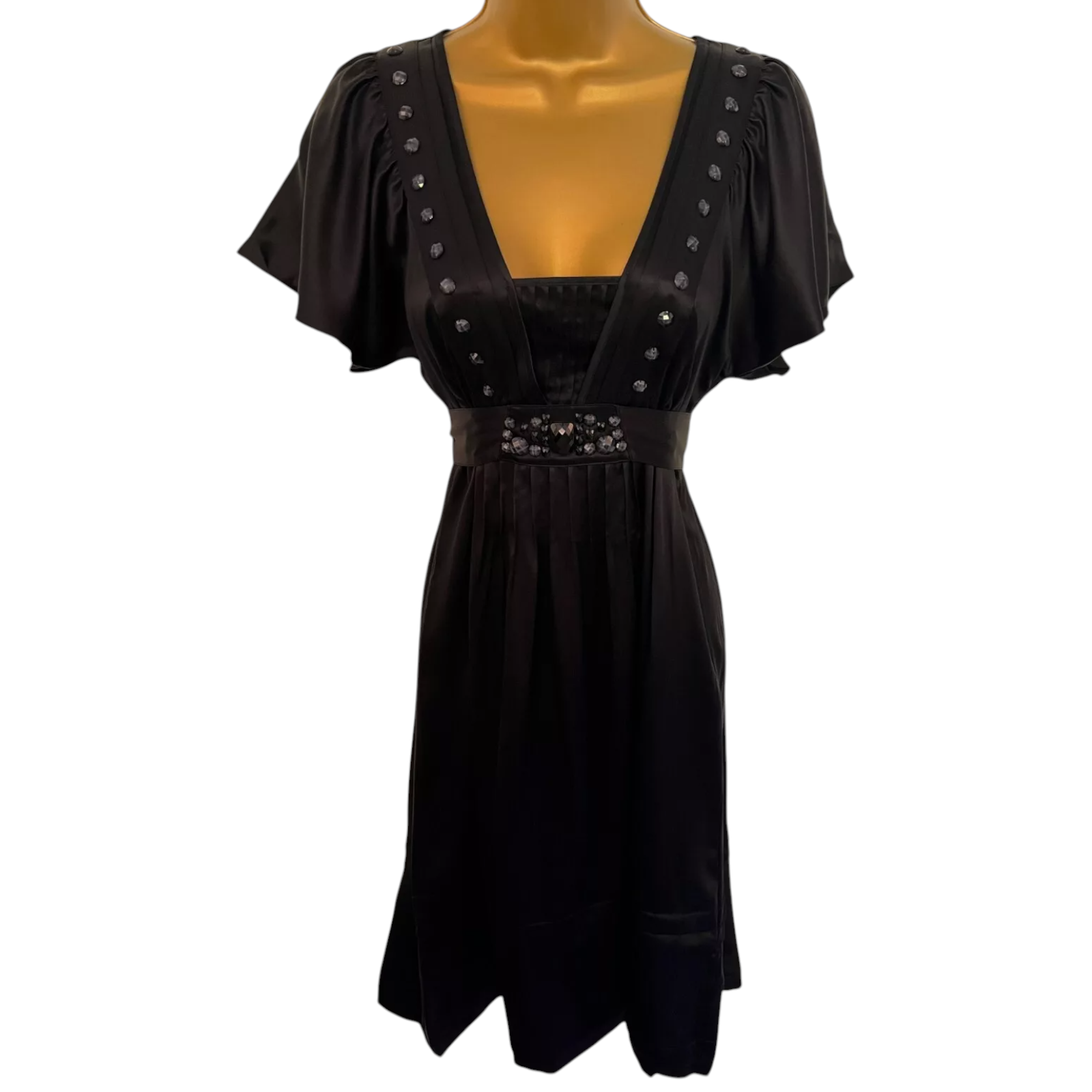 Ted Baker Black Silk Beaded Flutter Sleeve Dress UK 10