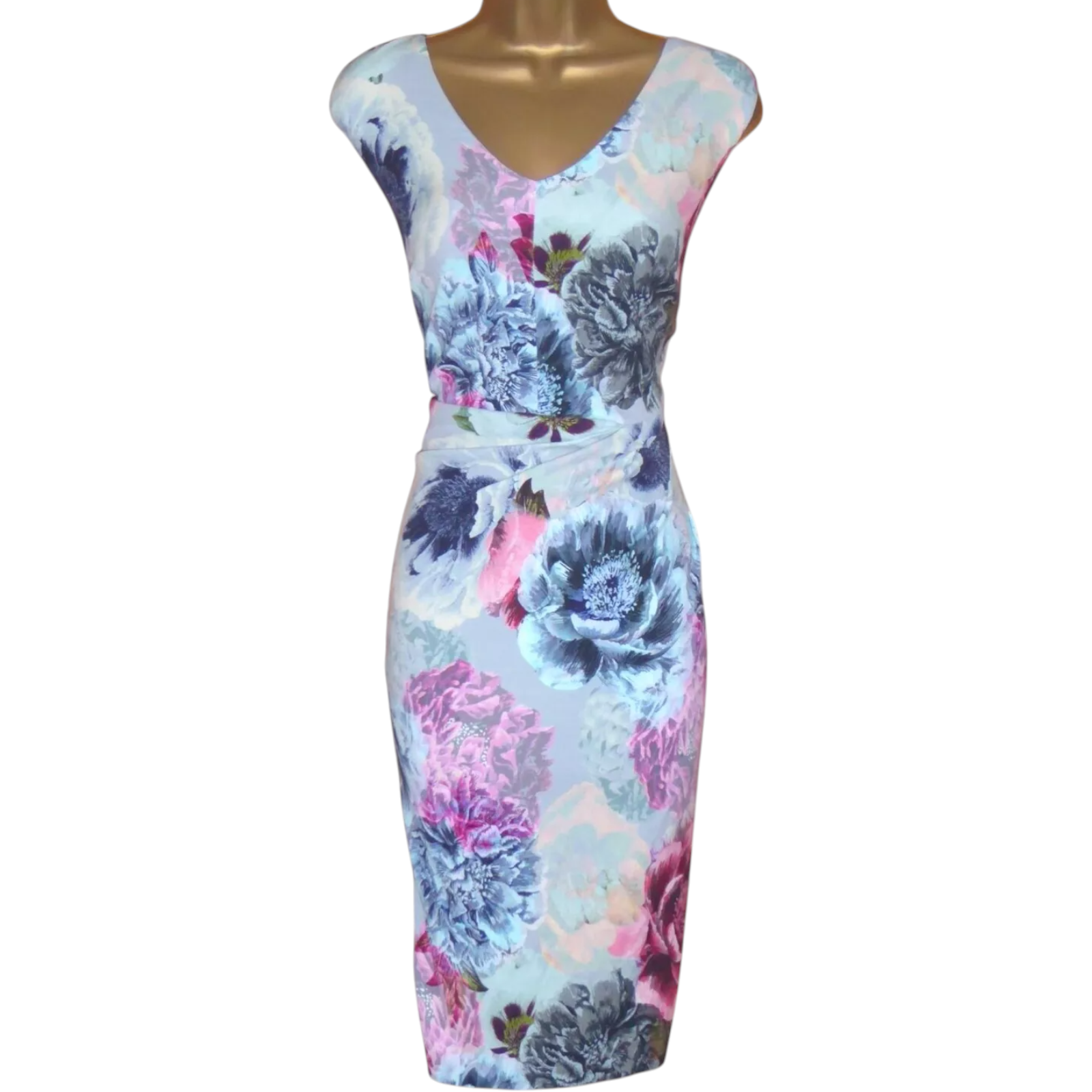 Phase Eight Light Blue Floral Pencil Dress UK 8