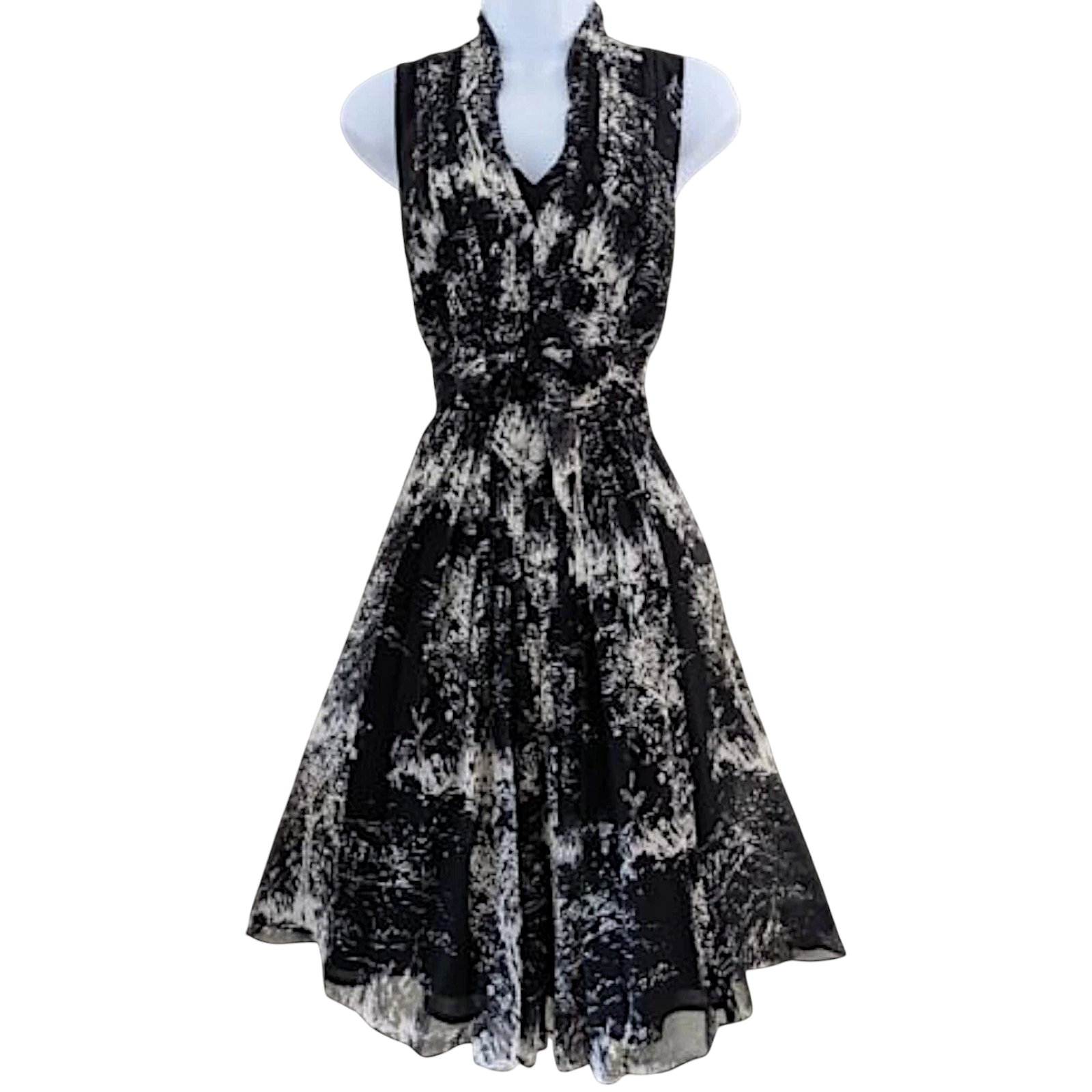 Coast Black Ivory Silk Print Fit & Flare Dress  UK 8