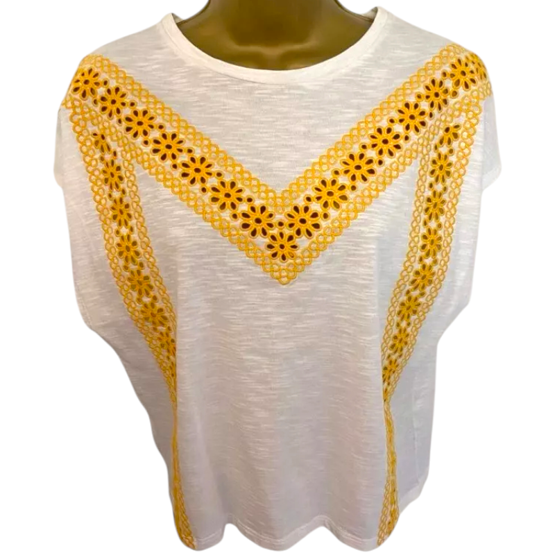 Topshop White & Yellow Embroidered Top  UK 10