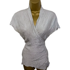 OSKA Light Grey Silver Crinkle Silk Wrap Top UK 8/10