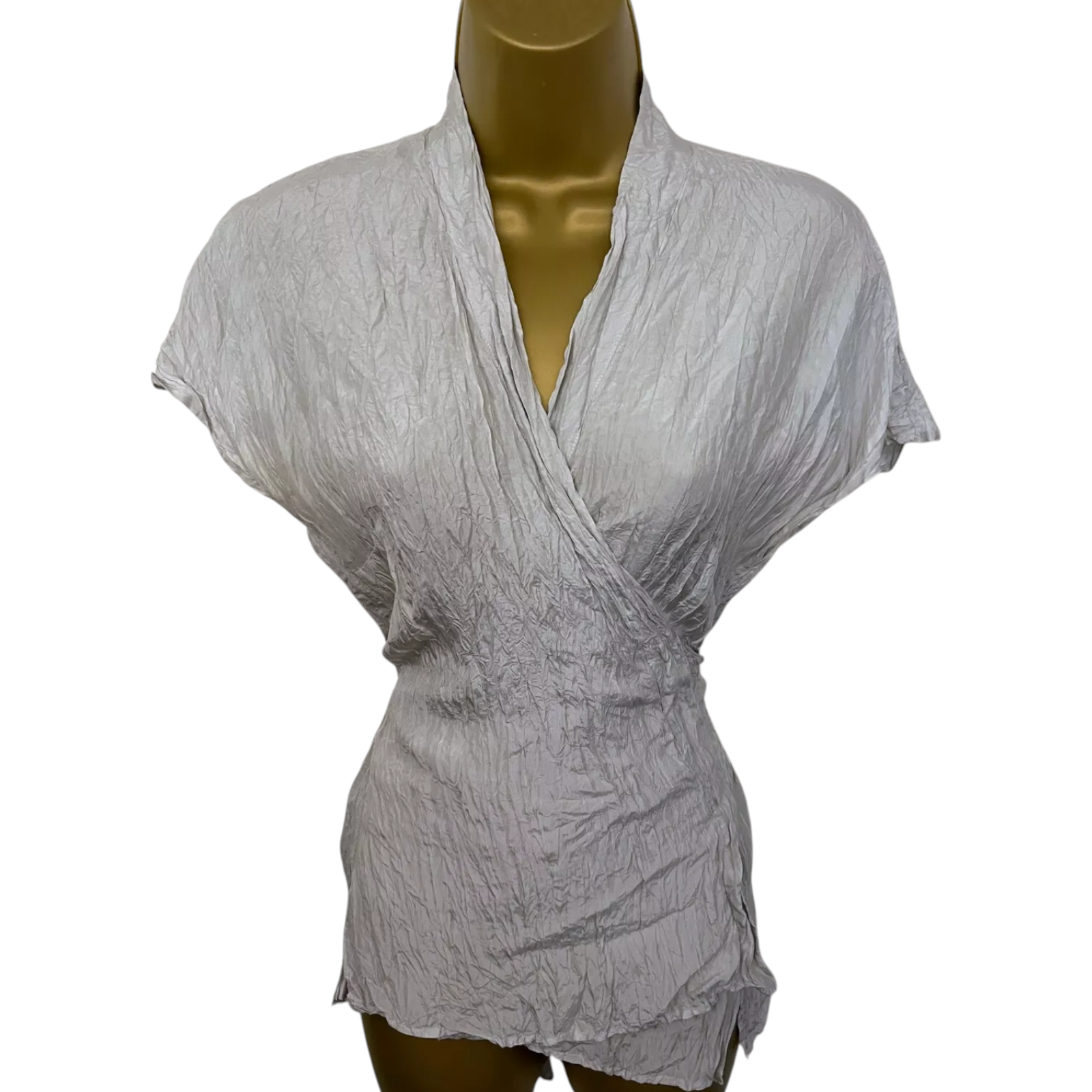 OSKA Light Grey Silver Crinkle Silk Wrap Top UK 8/10