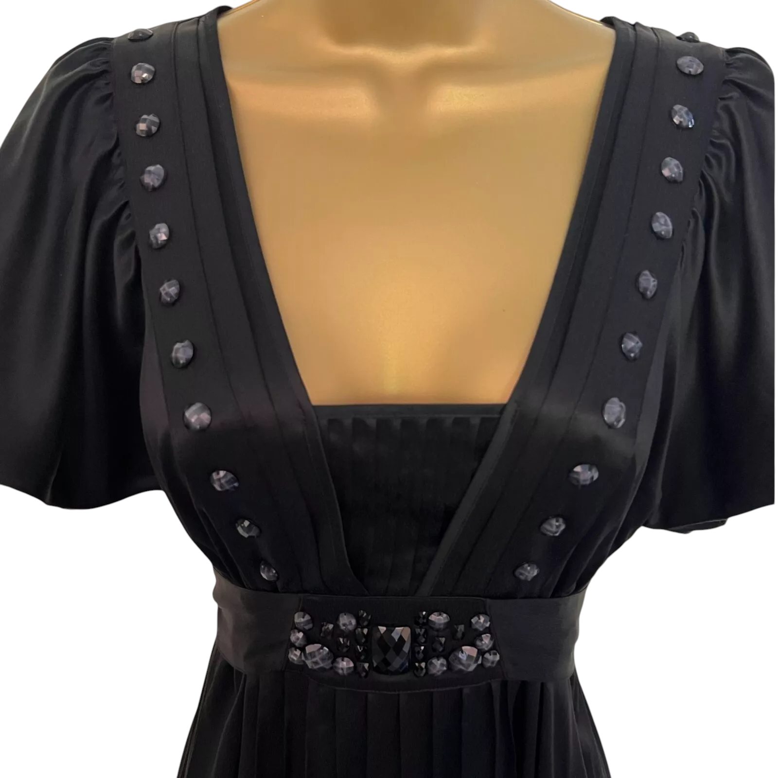 Ted Baker Black Silk Beaded Flutter Sleeve Dress UK 10