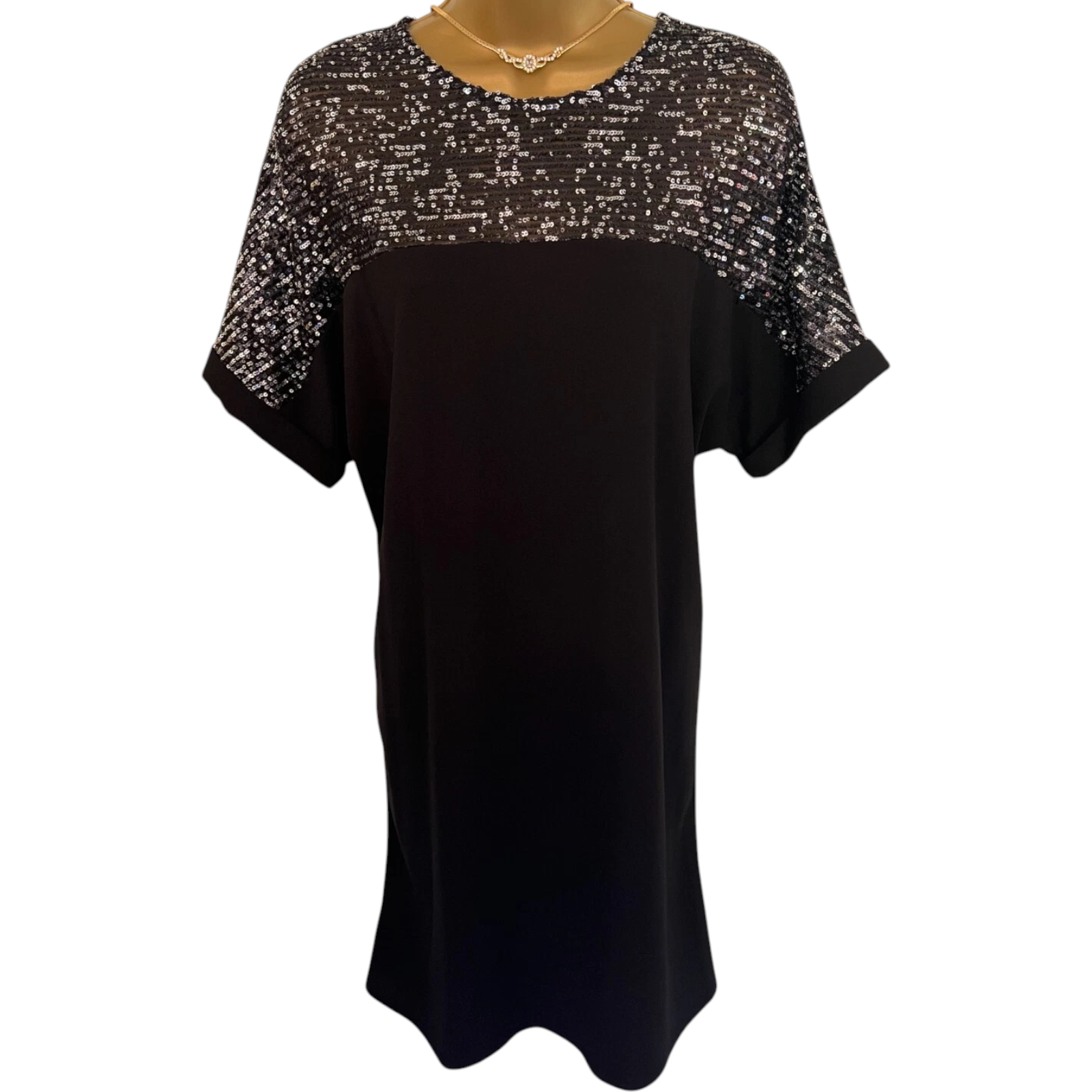 Dorothy Perkins Black Glitter Dress UK 12