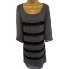 Soaked in Luxury Grey Chiffon Black Lace Tiered Dress UK 12