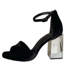M&S Faux Velvet Silver Block Heel Sandals UK 3.5 NEW