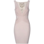Lipsy Blush Ruched Mesh Beaded V Back Dress UK 10