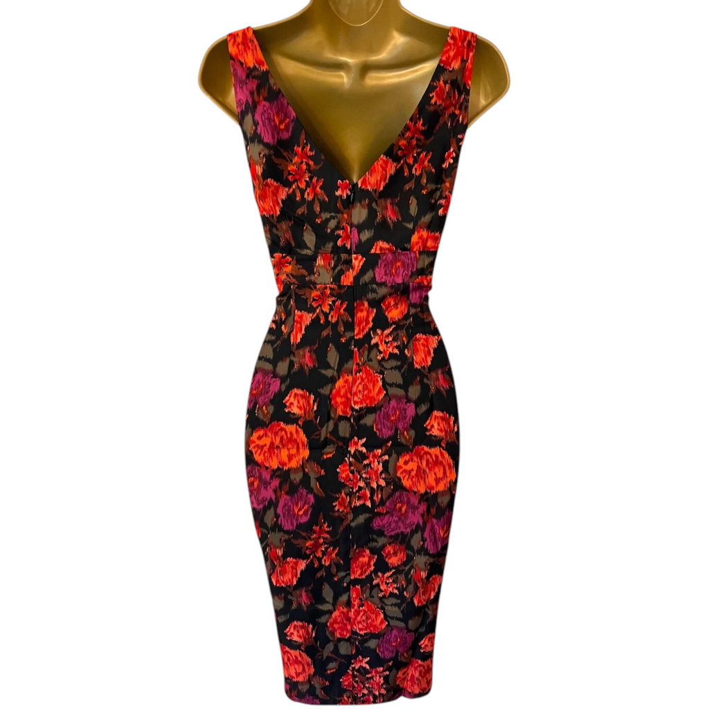 L.K. Bennett Black Orange Silk Dress UK 8