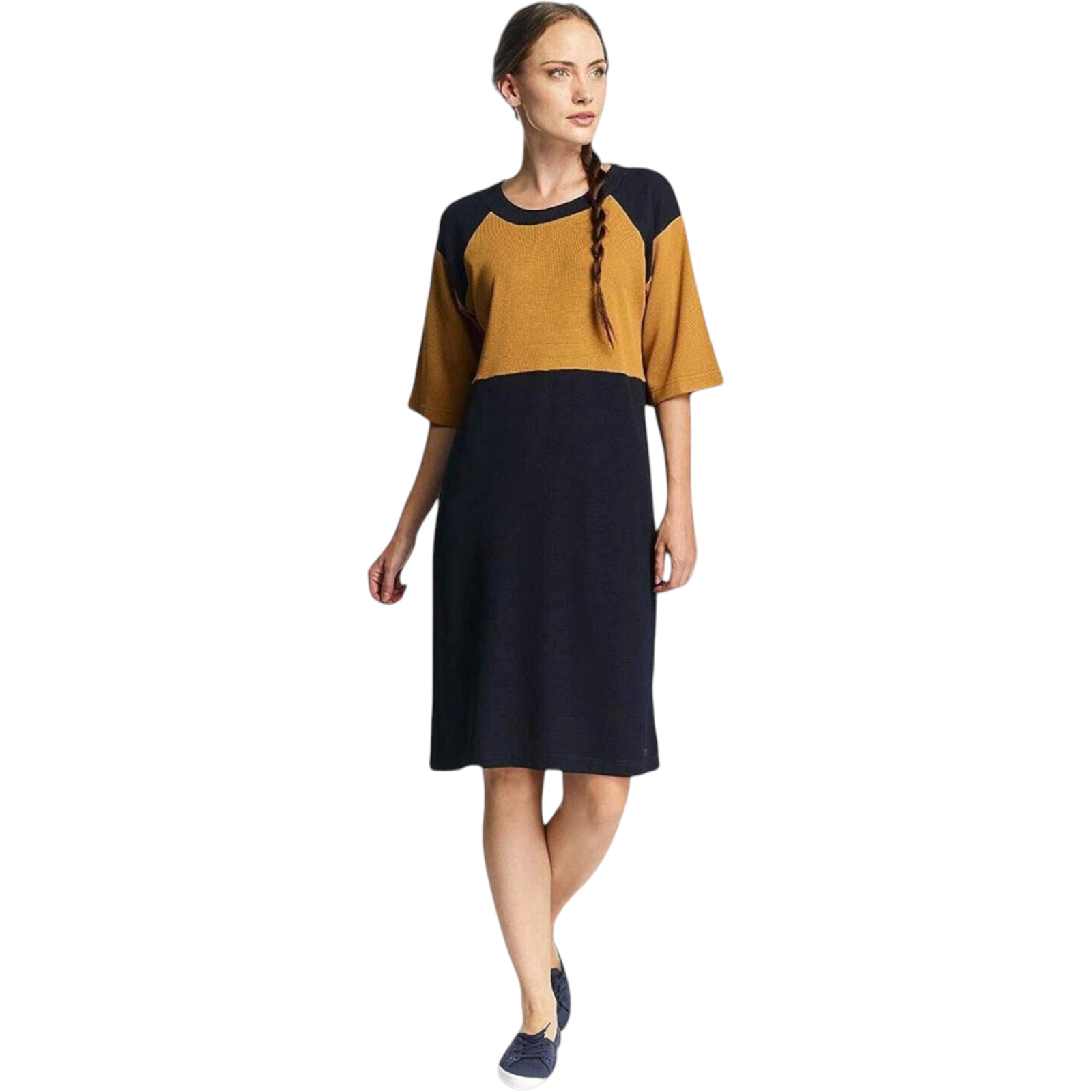 Numph Jessamina Navy & Mustard Dress UK 8