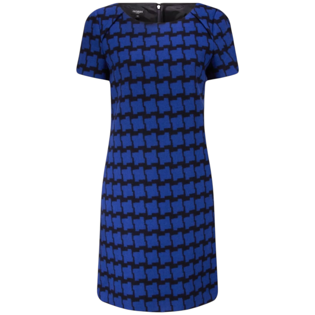 Hobbs Blue & Black Houndstooth Wool Dress UK 12