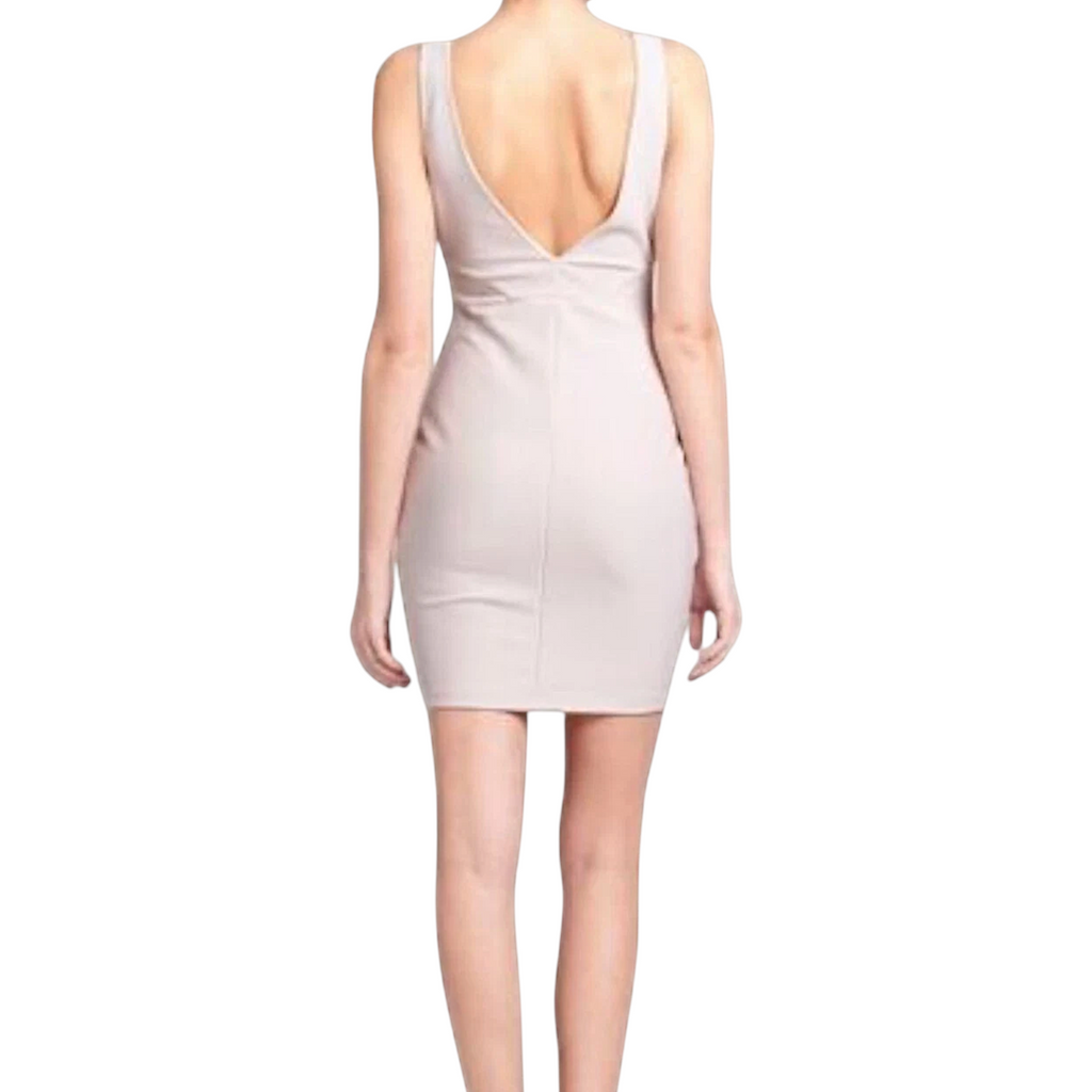Lipsy Blush Ruched Mesh Beaded V Back Dress UK 10