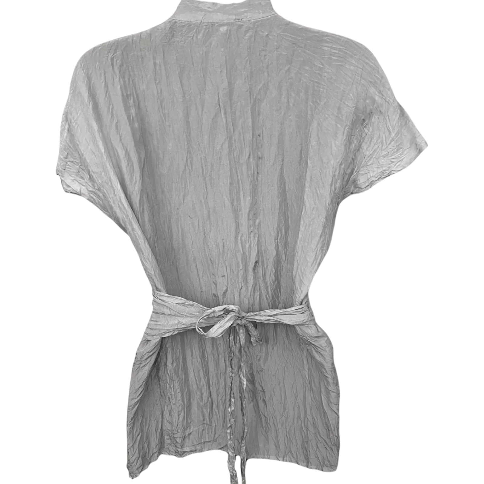 OSKA Light Grey Silver Crinkle Silk Wrap Top UK 8/10