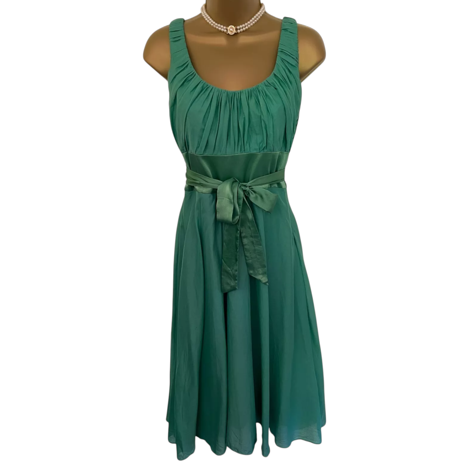Monsoon Green Cotton Silk Tie Dress UK 8