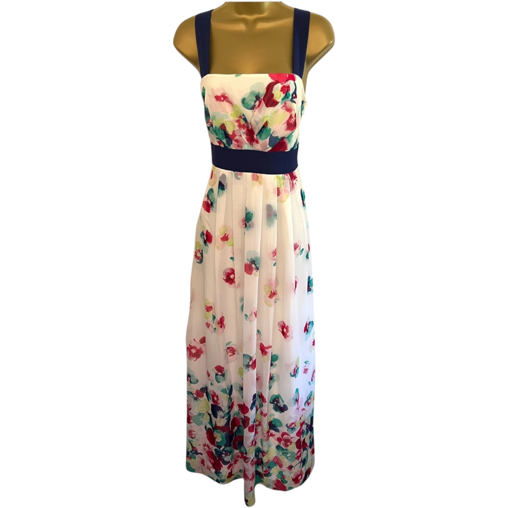 Monsoon White Chiffon Multi Coloured Floral Dress UK 10