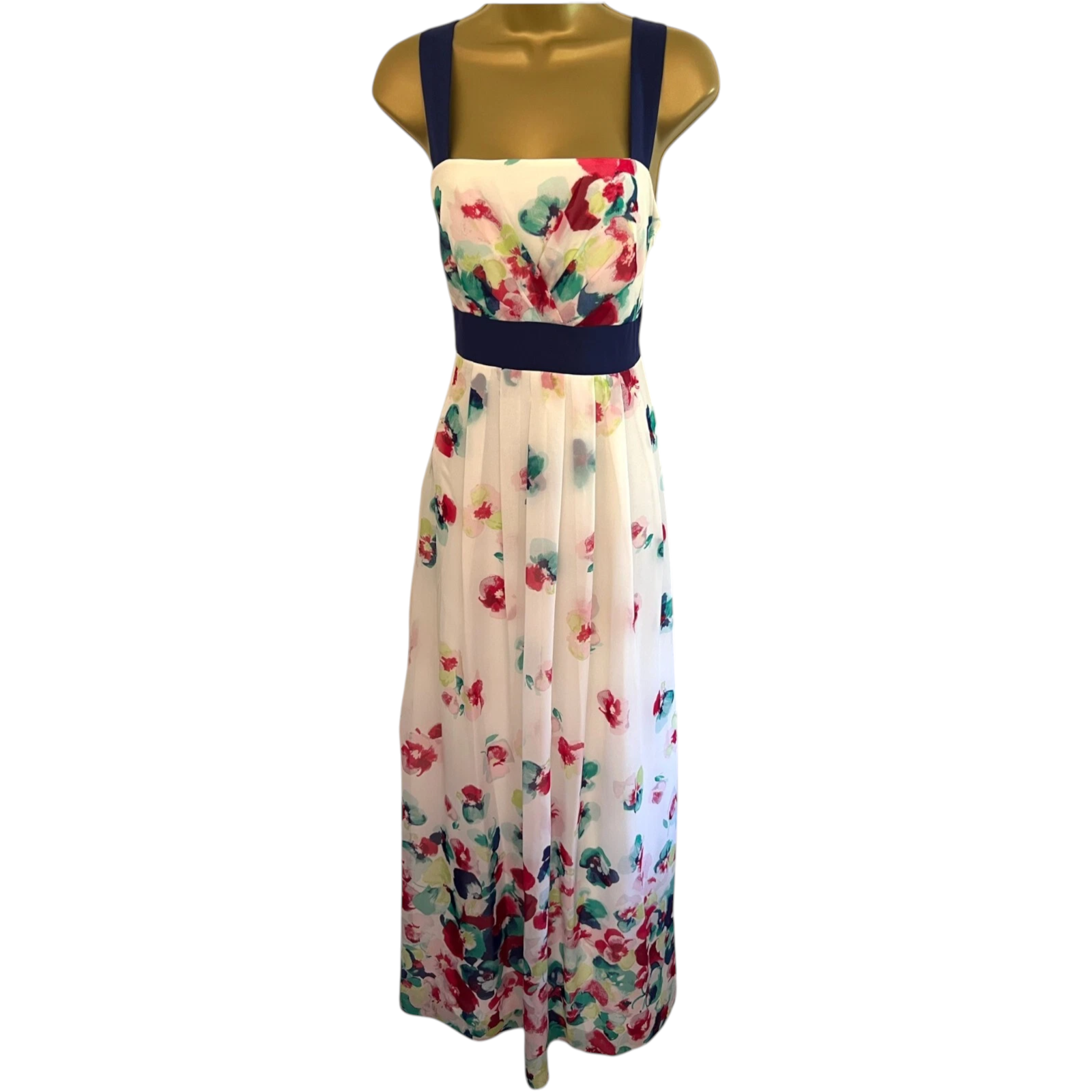 Monsoon White Chiffon Multi Coloured Floral Dress UK 10