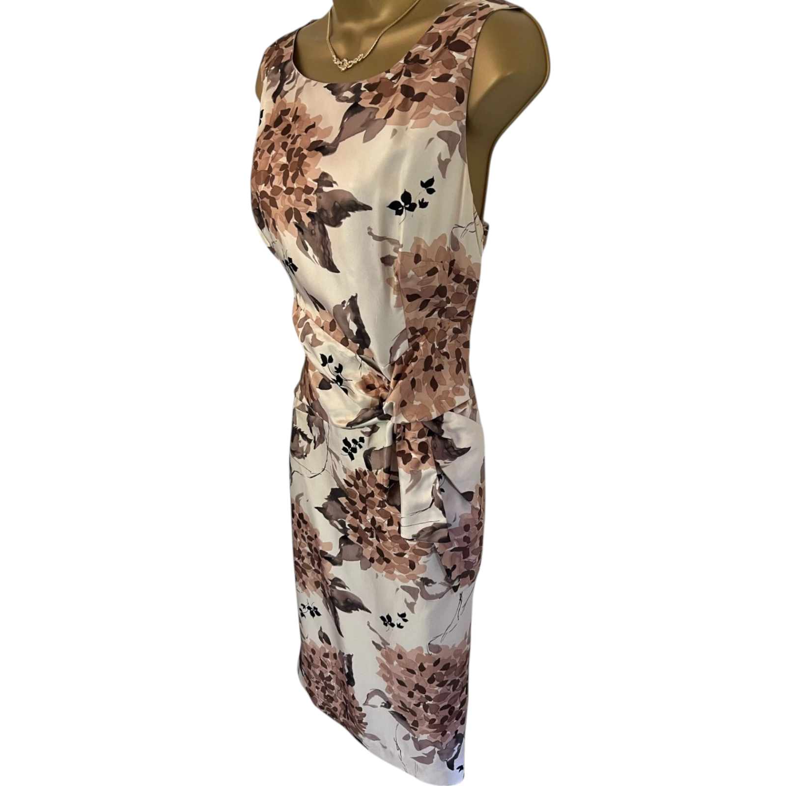 Phase Eight Cream & Brown Silk Floral Dress UK 14
